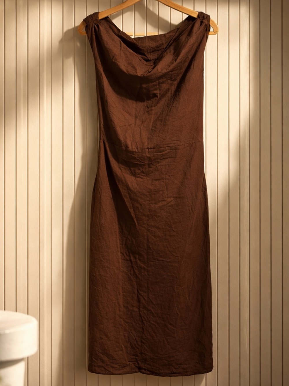 Commense Cotton & Linen Asymmetrical Neck Dress - Picture 2 of 8